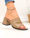 Papuci dama piele naturala kaki cu toc gros TN6506 2