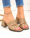 Papuci dama piele naturala kaki cu toc gros TN6506 3