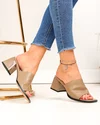 Papuci dama piele naturala kaki cu toc gros TN6506 4