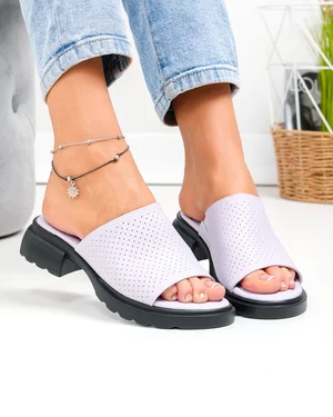 Papuci dama piele naturala mov cu model perforat F001-801