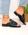 Papuci dama piele naturala negri cu franjuri si accesoriu metalic albina PV978 4