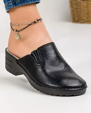 Papuci dama piele naturala negri cu insertie elastica RS23