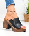 Papuci dama piele naturala negri cu insertie elastica si toc gros JY3695 4