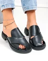 Papuci dama piele naturala negri cu model suprapus F005-021 3