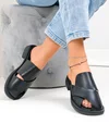 Papuci dama piele naturala negri cu model suprapus F005-021 4
