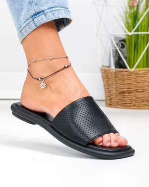 Papuci dama piele naturala negri cu talpa flexibila F001-784
