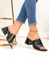 Papuci dama piele naturala negri cu toc gros si inchidere slip-on TN6506 4