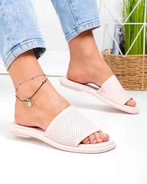 Papuci dama piele naturala roz perforati cu talpa flexibila F001-784
