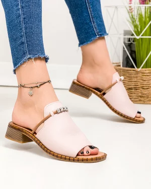 Papuci dama piele naturala roz pudra cu talpa joasa PV960