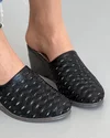 Papuci Din Piele Naturala Cu Platforma Perforati Negri AK080