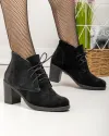 Botine dama piele naturala intoarsa negre cu toc gros si inchidere siret PCI602V 2