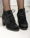 Botine dama piele naturala intoarsa negre cu toc gros si inchidere siret PCI602V 4