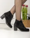 Botine dama piele naturala intoarsa negre cu toc gros si inchidere siret PCI602V 1