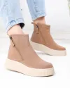 Ghete captusite dama piele naturala intoarsa kaki T7007 2