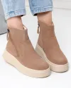 Ghete captusite dama piele naturala intoarsa kaki T7007 4