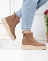 Ghete captusite dama piele naturala intoarsa kaki T7007 1