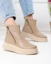 Ghete captusite dama piele naturala kaki cu inchidere fermoare laterale T7007 1