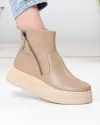 Ghete captusite dama piele naturala kaki cu inchidere fermoare laterale T7007 2