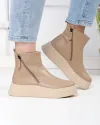 Ghete captusite dama piele naturala kaki cu inchidere fermoare laterale T7007 4