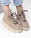 Ghete captusite dama piele naturala kaki cu talpa bej AW458 2