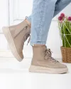 Ghete captusite dama piele naturala kaki cu talpa bej AW458 3