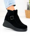 Ghete dama din piele naturala intoarsa negre cu talpa inalta T-2658 2