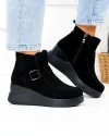 Ghete dama din piele naturala intoarsa negre cu talpa inalta T-2658 4