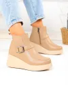 Ghete dama din piele naturala khaki cu talpa inalta T-2658 2