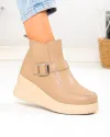 Ghete dama din piele naturala khaki cu talpa inalta T-2658 1