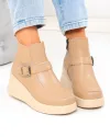 Ghete dama din piele naturala khaki cu talpa inalta T-2658 3
