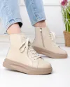 Ghete dama piele naturala bej cu talpa alba AW458 2