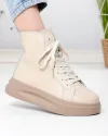Ghete dama piele naturala bej cu talpa alba AW458 3