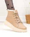 Ghete dama piele naturala imblanite kaki cu inchidere sireturi si fermoar F002-409 3