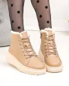 Ghete dama piele naturala imblanite kaki cu inchidere sireturi si fermoar F002-409 4