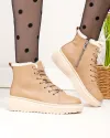 Ghete dama piele naturala imblanite kaki cu inchidere sireturi si fermoar F002-409 6