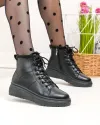 Ghete dama piele naturala imblanite negre cu inchidere sireturi si fermoar F002-409 6