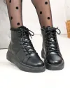 Ghete dama piele naturala imblanite negre cu inchidere sireturi si fermoar F002-409 4