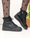 Ghete dama piele naturala imblanite negre cu inchidere sireturi si fermoar F002-409 2