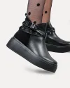 Ghete dama piele naturala negre cu inchidere fermoar si barete decorative T7000 2