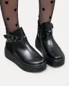 Ghete dama piele naturala negre cu inchidere fermoar si barete decorative T7000 4