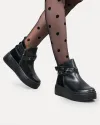 Ghete dama piele naturala negre cu inchidere fermoar si barete decorative T7000 5