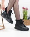 Ghete dama piele naturala negre imblanite cu inchidere sireturi si fermoar F002-296 4