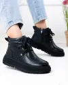 Ghete dama piele naturala negre imblanite cu talpa groasa JY7950 2