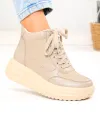 Ghete dama scurte din piele naturala khaki deschis T-2628 3