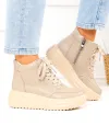 Ghete dama scurte din piele naturala khaki deschis T-2628 4