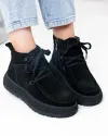 Ghete imblanite dama piele naturala intoarsa negre cu inchidere siret si fermoar JY7950 4