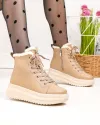Ghete imblanite dama piele naturala kaki cu inchidere sireturi si fermoar F002-296 3