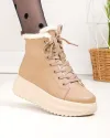 Ghete imblanite dama piele naturala kaki cu inchidere sireturi si fermoar F002-296 5