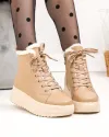 Ghete imblanite dama piele naturala kaki cu inchidere sireturi si fermoar F002-296 1