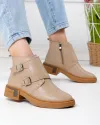 Ghete scurte captusite dama piele naturala kaki cu model suprapus si inchidere fermoar T-2630 3